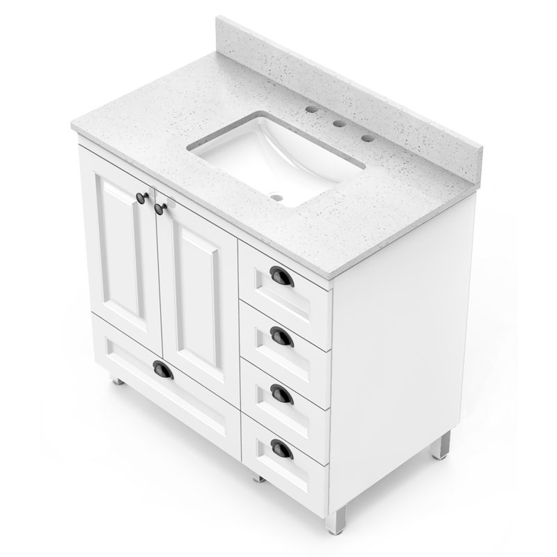 37" White Ceramic Undermount Single Sink Vanity Top