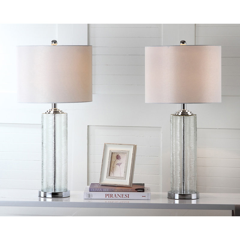 Grant 29" Clear Glass Table Lamp Set with White Cotton Shade