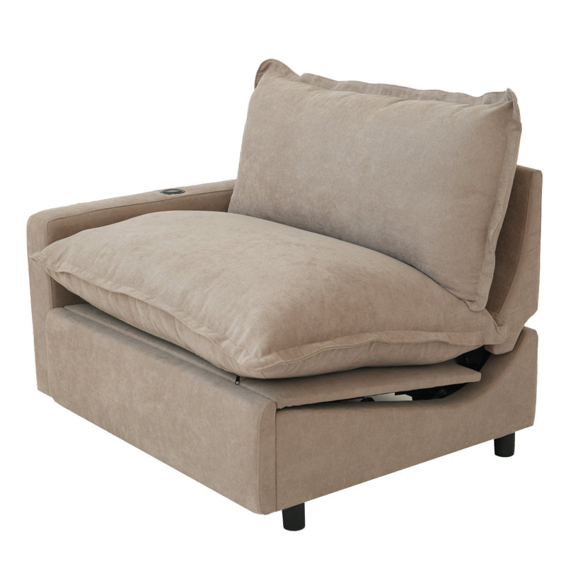 Upholstered Modern Linen Fabric Power One-Armed Chair, Khaki