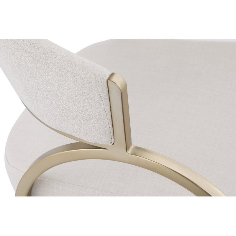 17.72'' H Upholstered Metal Armchair, Beige Linen Textured Fabric, Brushed Brass