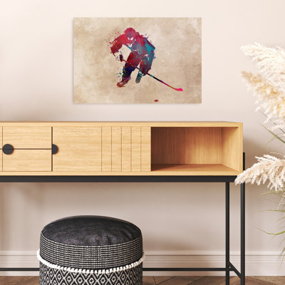 «Dynamic Hockey Player Splash Abstract Contemporary Winter Landscape», reproduction d'art mural