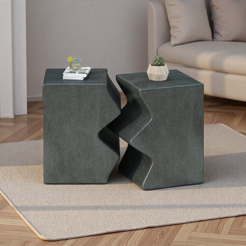 Table d'appoint MGO, ensemble de 2 tables d'appoint rectangulaires d'extérieur, tabourets de jardin décoratifs pour l'extérieur intérieur, table d'appoint, table d'appoint de patio, table de bout gigogne