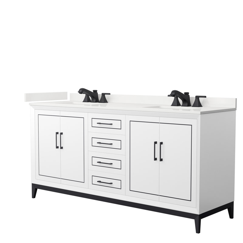 Meuble-lavabo double Marlena, Nickel brossé, Noir, Quartz Giotto
