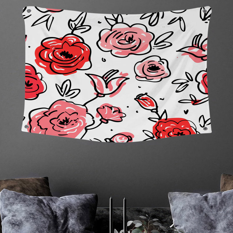 Tapisserie murale Roses - décoration murale florale, H 50 po x l 60 po