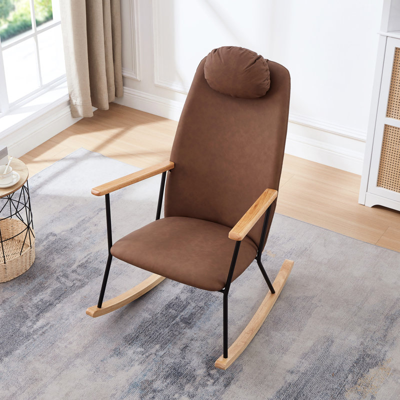 Chaise berçante moderne avec coussin - rembourrage en métal, assise en éponge douce, élégante pour la maison, Brun