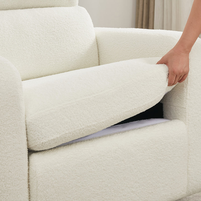Modern Upholstered Manual Recliner Nursery Chair with Swivel and Rocker (Set of 2), Teddy White