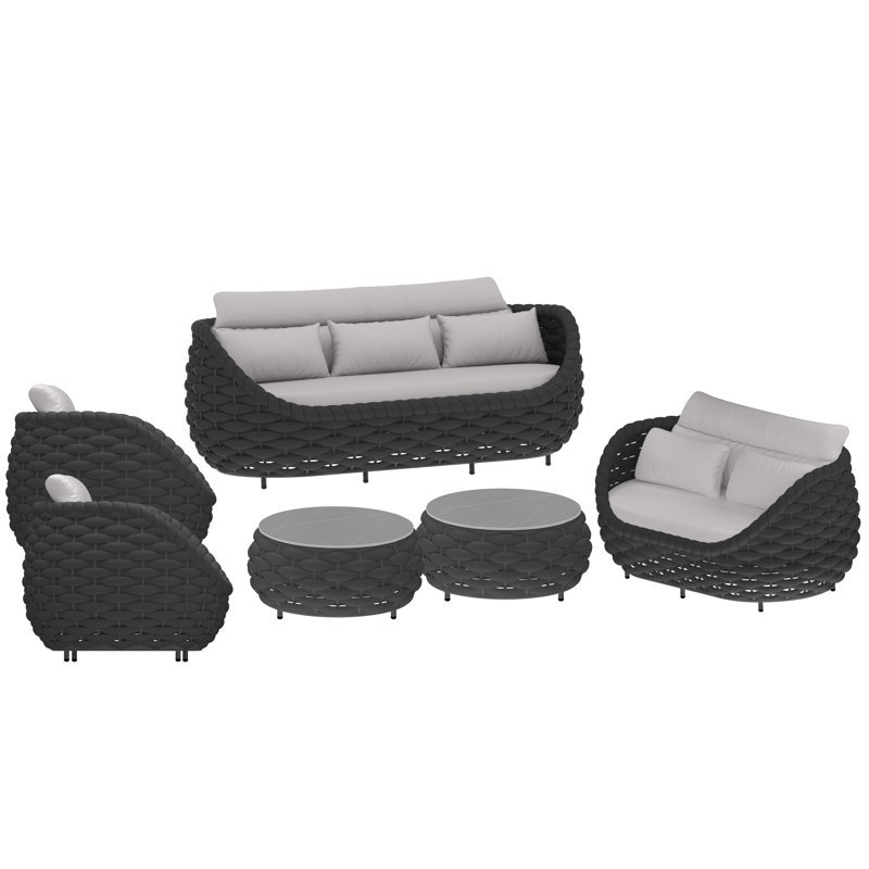 Ensemble de conversation intérieure / extérieure pour 7 personnes, Gris clair, Gris foncé