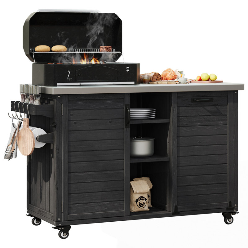 78.3" Outdoor Kitchen Island with Foldable Grill Table, Black