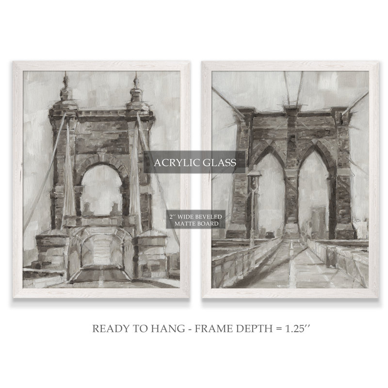 «Bridge Crossing I», ensemble de 2 reproductions d'art encadrées, H 20 po x l 16 po x P 1,25 po, Pas de tapis