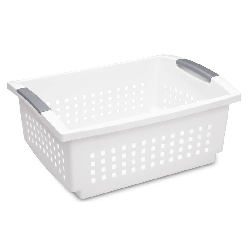 Sterilite Large Stacking Basket, Open Top Storage Bin w/ Handles, 4 Pack, White