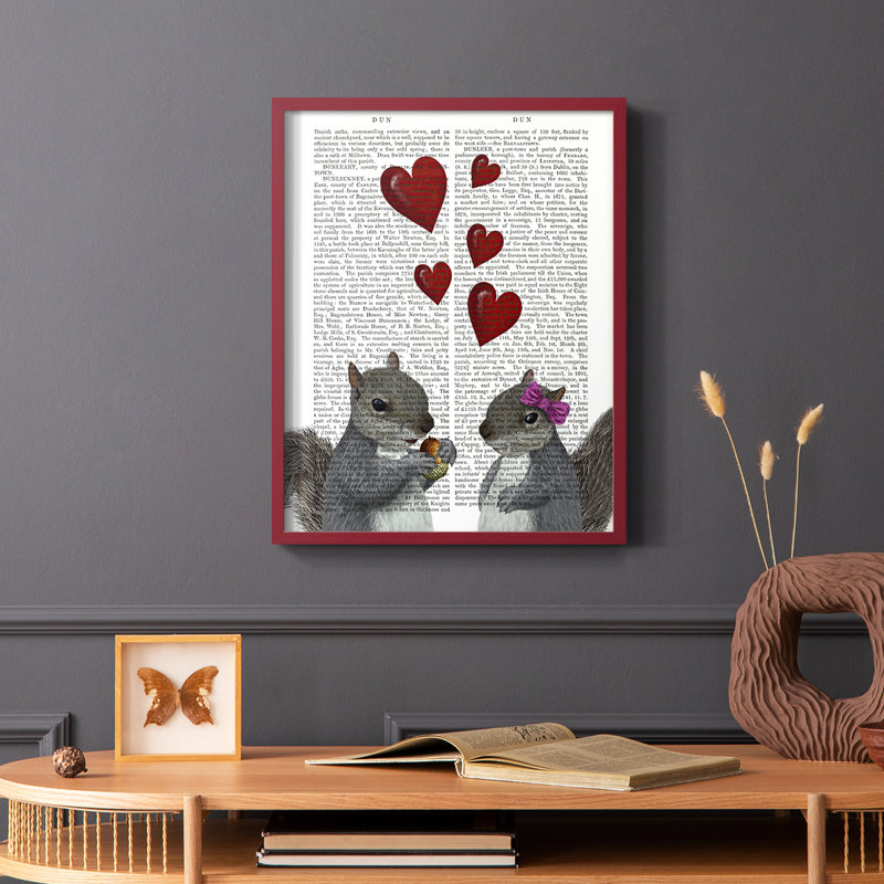 Squirrel Love Framed Print - Solid Wood, Red Single Picture Framed, 10" H x 8" W