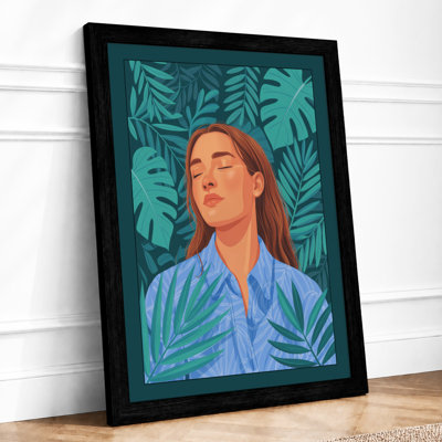 Woman Among Ferns Tropical - Framed Print