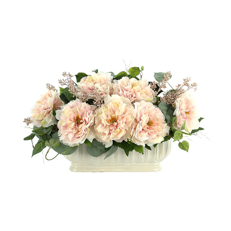 Pink Peonies in Cream Planter