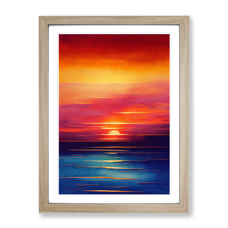 Fanciful Sunset - Single Picture Frame Painting, 46cm H x 34cm W x 2cm D, Oak