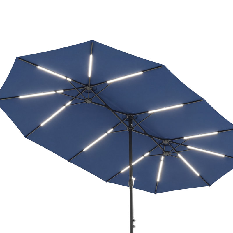 Parasol rectangulaire à énergie solaire 15 pi avec lumières DEL, Marine