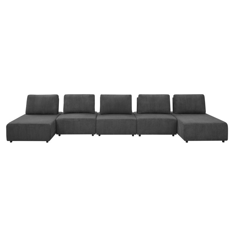 Gabbey 5 - Piece Upholstered Sectional, 35.5" H x 195" W x 66.5" D, Dark Gray Corduroy