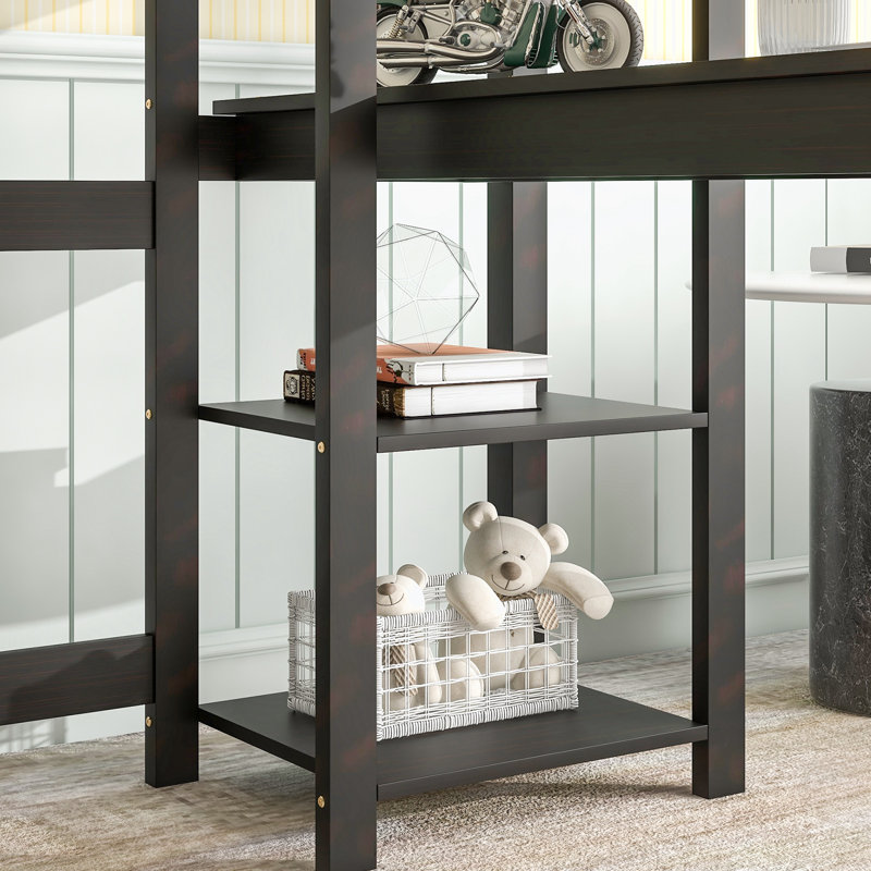 Lit mezzanine double avec bureau intégré, Espresso