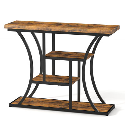 Console Table, Narrow Entryway Table for Hallway, Brown and Black Slim Foyer Table with Storage Shelf, Compact Entry Table for Small Spaces
