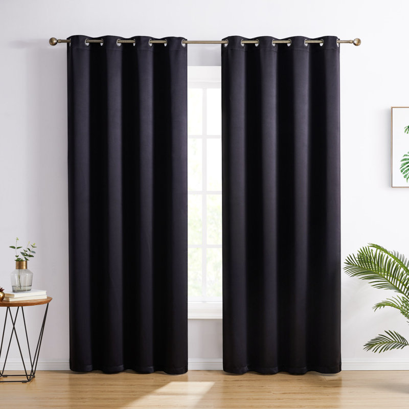 Gerlach Polyester Blackout Thermal Grommet Curtain Pair (Set of 2), 52" W x 84" L, Black