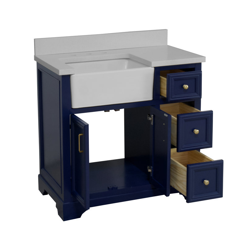 Emiliano 36'' Single Bathroom Vanity with Top, Quartz, Royal Blue