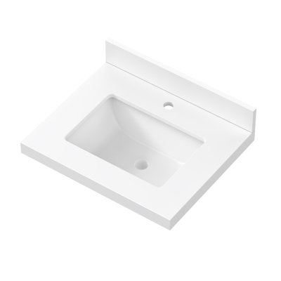 24" Modern White Quartz Stone Rectangular Bathroom Vanity Top With Sink