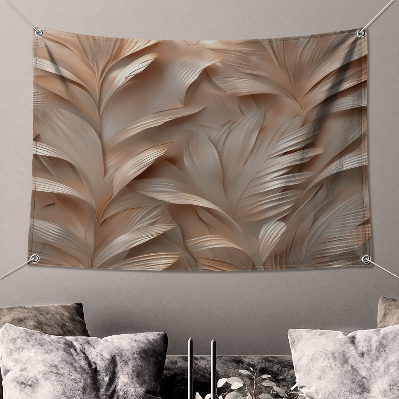 Tapisserie murale texturée à motif de feuilles - Décoration murale feuilles, H 68 po x l 80 po avec 4 œillets