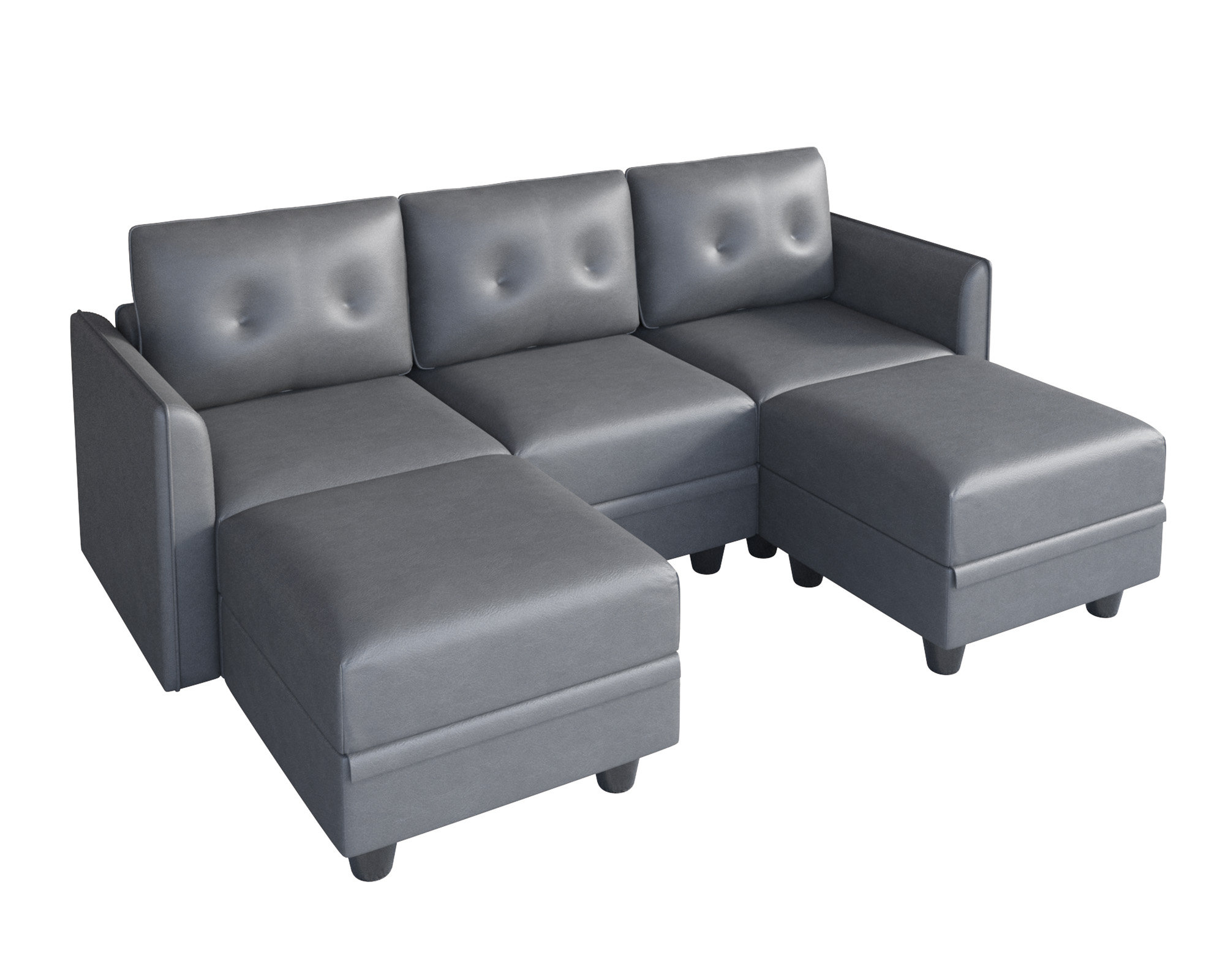 131 U Shape Sectional Sofa for Living Room, Modern Convertible Modular Sectional Couch with Reversible Chaise & 2 Pillows - Dark Grey