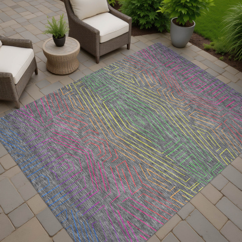 Tapis intérieur / extérieur lavable à la machine pour enfants ACN2830, Gris, 5 pi x 7 pi 6 po