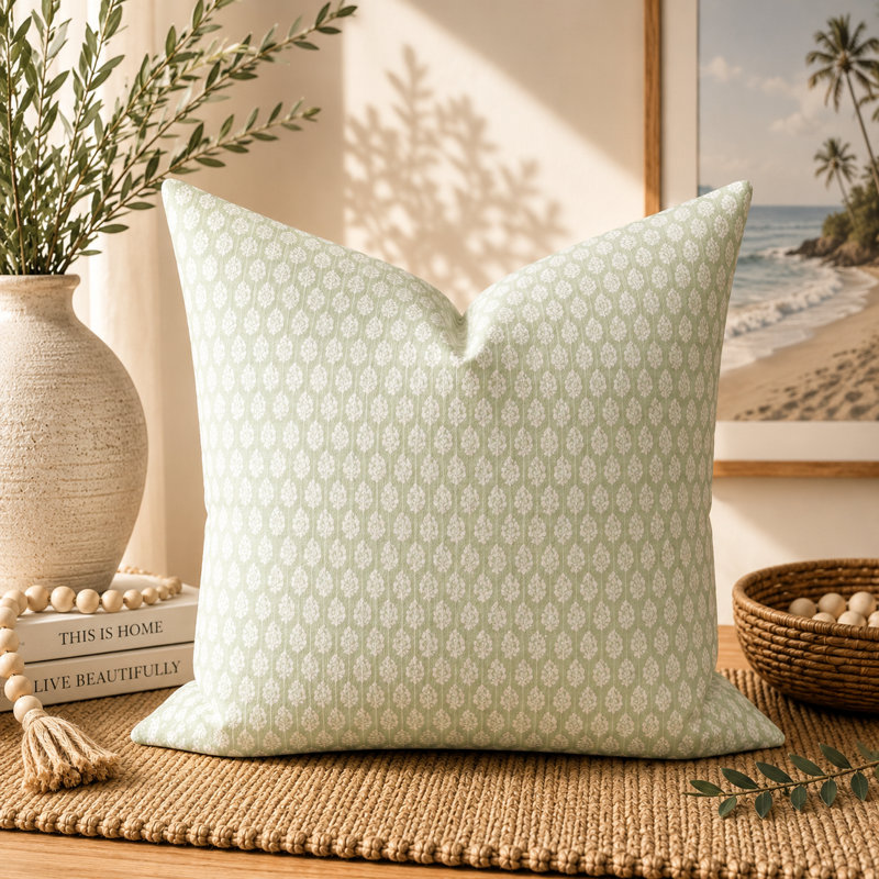 Housse de coussin en coton Seafoam, Carré 15 po
