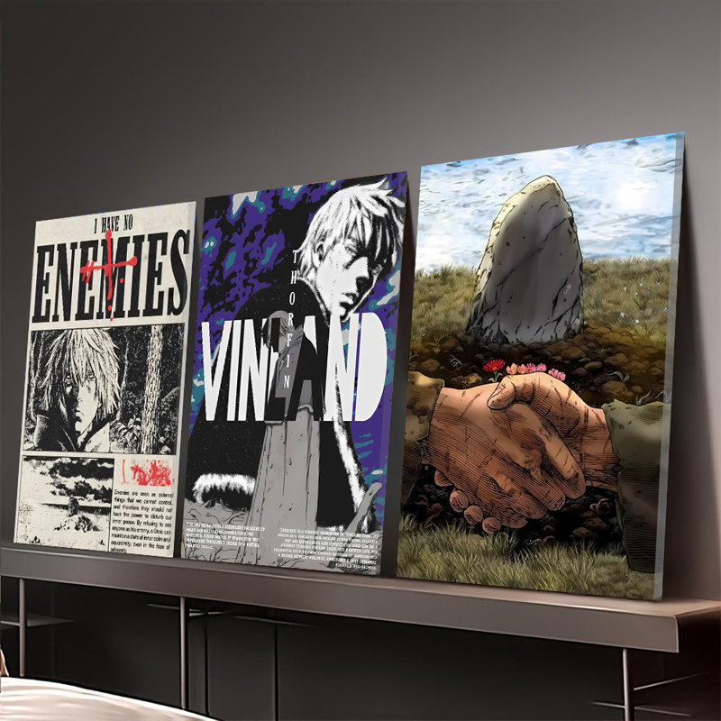 3PCS Wall Arts Posters Framed, VINLAND SAGA Anime Decorative Canvas Prints Set of 3 - Thorfinn I Have No Enemies Artwork, Manga Style Wall Art for Living Room, Bedroom, Office - Perfect Gift for Anime Fans and Manga Collectors