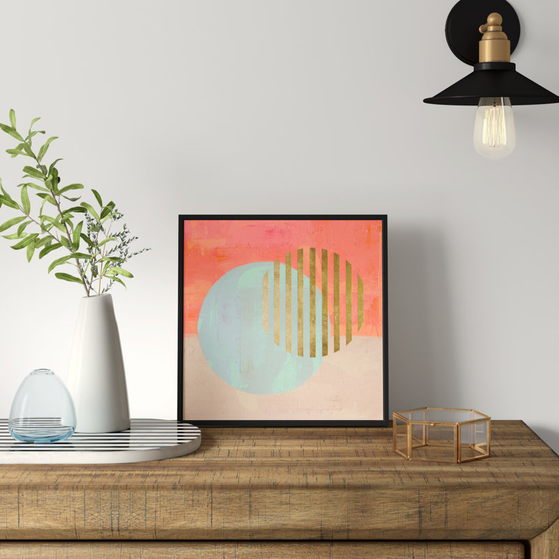Twin Suns - impression d'art graphique, H 20" x l 20" x P 1", Cadre flottant noir
