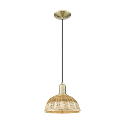 Mini luminaire suspendu à cordon 1 lumière avec abat-jour natté Natural Ballston Dome
