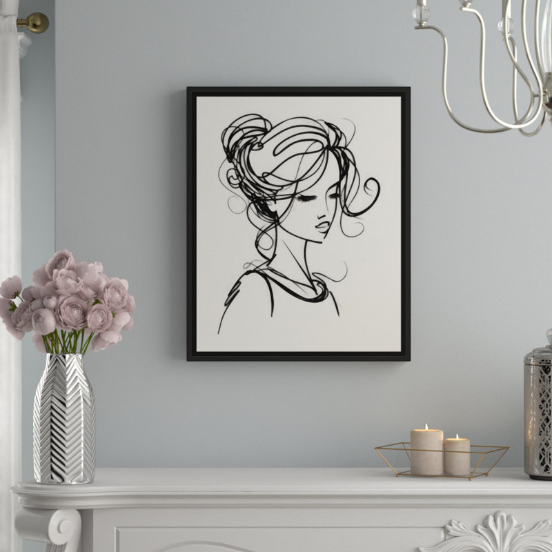 « fille line drawing portrait », reproduction d’art encadrée sur toile