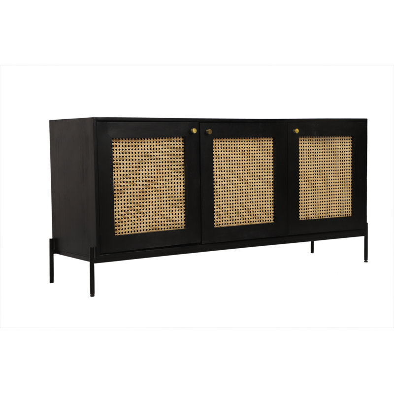 Framingham 160 Cm Wide Solid Wood 3 Door Rattan Sideboard