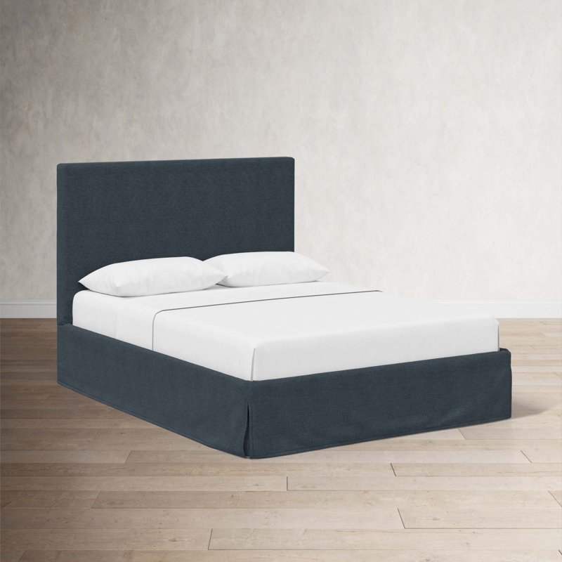 Lit tapissier Verona, Lin bleu marine classique, Grand