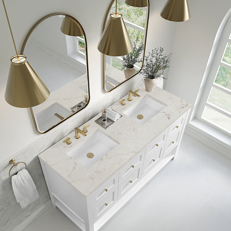 Breckenridge 60'' W Double Vanity, Bright White, Victorian Silver Silestone, Widespread