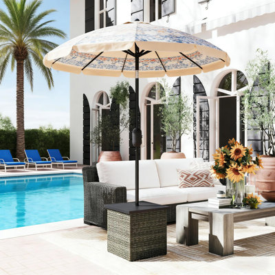Table de bout d'extérieur carrée en osier avec trou pour parasol | Idée de cadeau