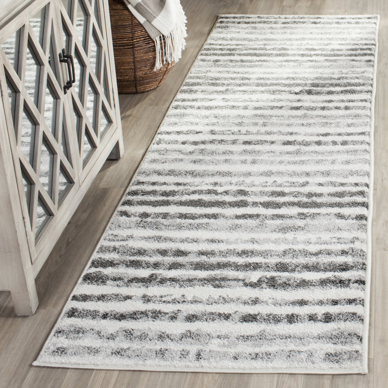 Tapis rayé ivoire / gris anthracite Bethlyn, Tapis de couloir 2 pi 6 po x 10 pi