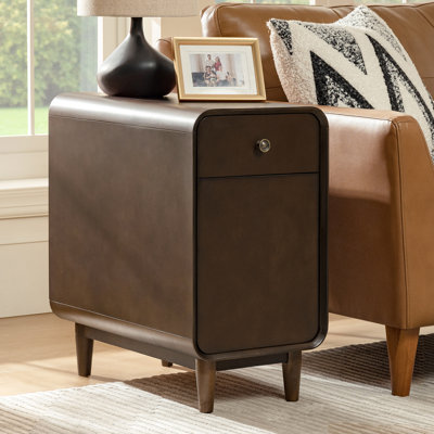 Table de bout à 1 tiroir et pieds en bois massif avec porte-revues Quintavion MCM