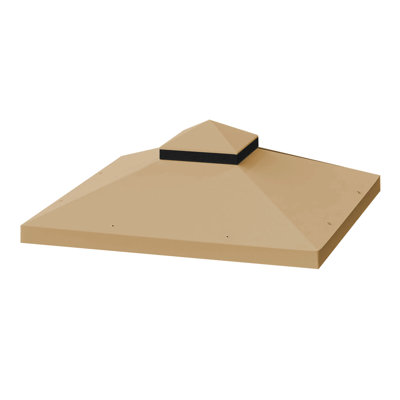 10X10 Ft Gazebo Canopy Replacement - Double Layered Roof Top Water- Khaki Outdoor Patio Tiered Tent Cover Blocking