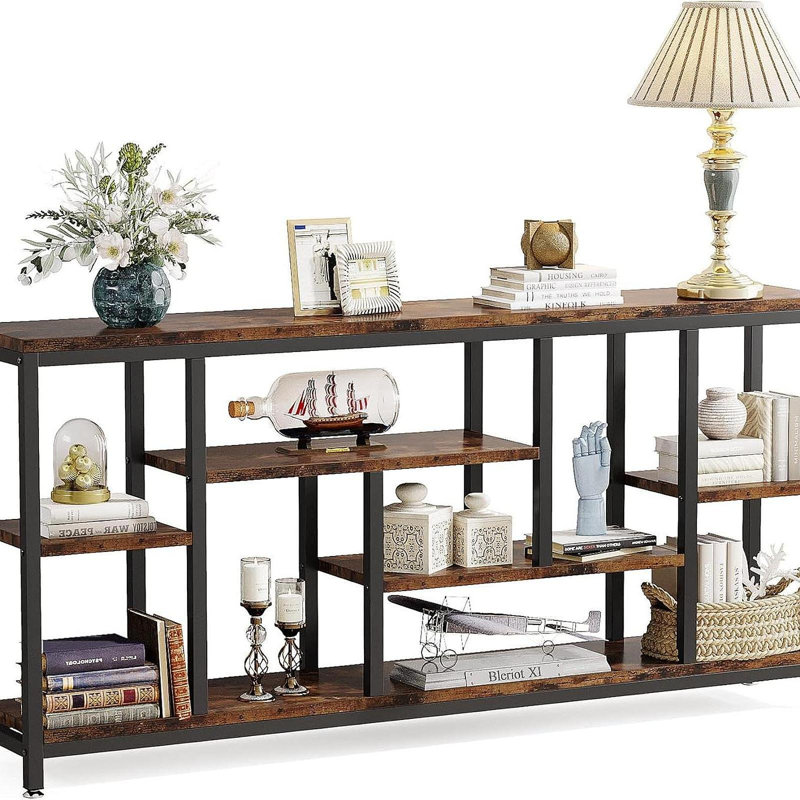70.9" Extra Long Industrial Console Table, 3-Tier Sofa Table Behind Couch With Storage Shelves, Narrow Entryway Hallway Accent Table For Living Room, Rustic Brown
