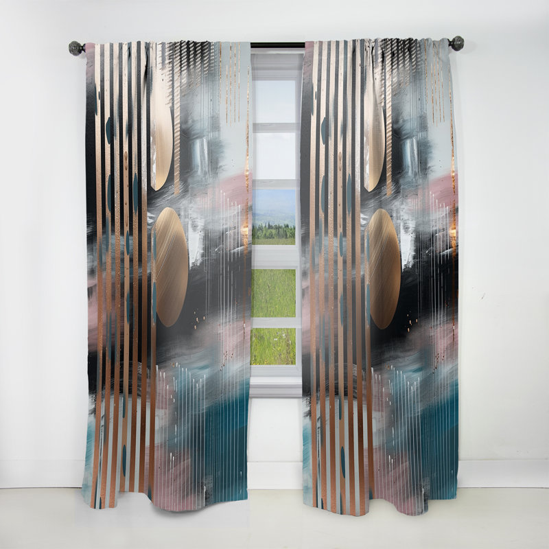Daylann - Metallic Stripes And Circles I - Abstract Marble Curtain - Velvet Room Darkening - 1 panel, 52" W x 108" L