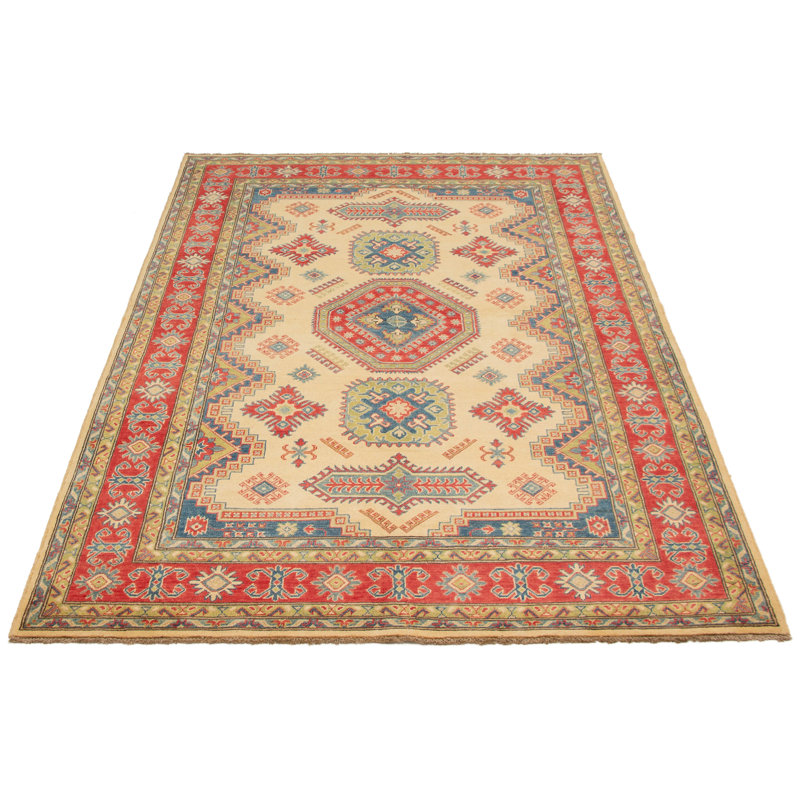 Tapis de zone en laine rouge/beige/brun 6 pi 8 po x 9 pi 9 po à la main-of-a-kind noué la 2010 Brosh