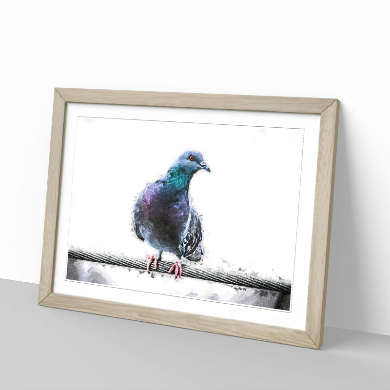 Pigeon Bird on a Wire - Picture Frame Painting Print, Oak Framed, 36cm H x 48cm W x 2cm D
