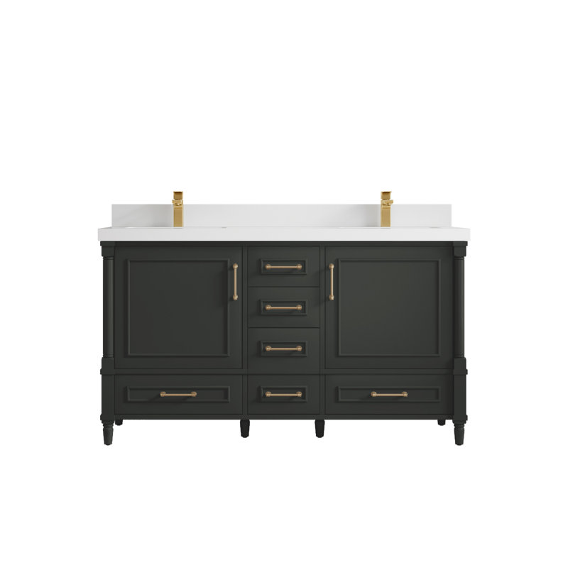 Ensemble de meuble-lavabo double 60 po Aberdeen, Blanc, Bitume