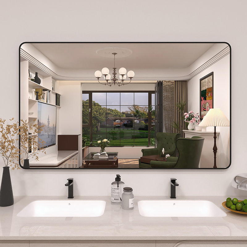 Miroir de salle de bain mural Lucha, 60 po x 36 po, Noir mat