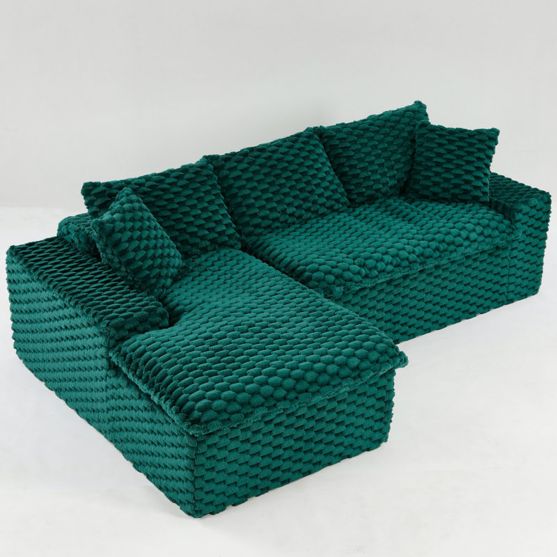 Sofa, Green Turtle Velvet Versatile Sofa, Convertible Twin-Seat With Left Chaise Lounge (Left Sectional Chaise), Switchable Between L-Shape And Straight Shape
