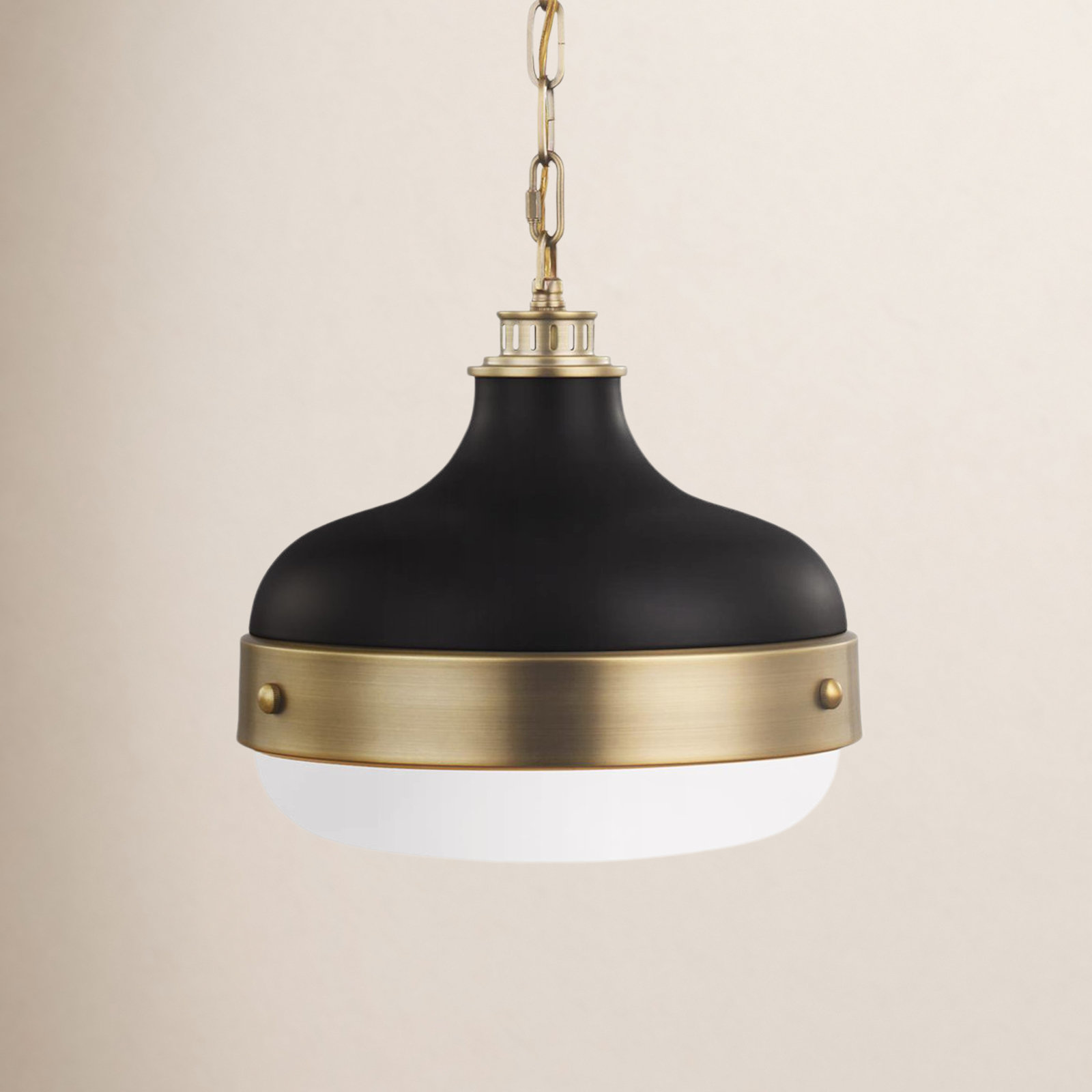 Tulane Glass Dimmable Pendant, Dark Antique Brass / Matte Black, 13.125" H x 13" W x 13" D