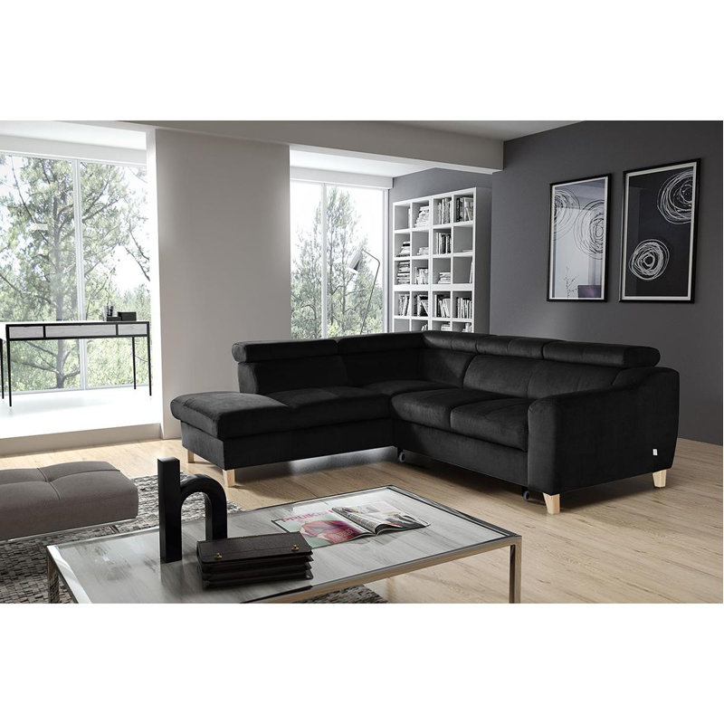 Avajane Corner Sofa Bed, Black, Left Hand Facing, Yes