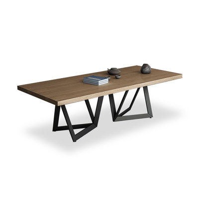 Brown + Black Rectangular Solid Wood + Iron Dining Table
